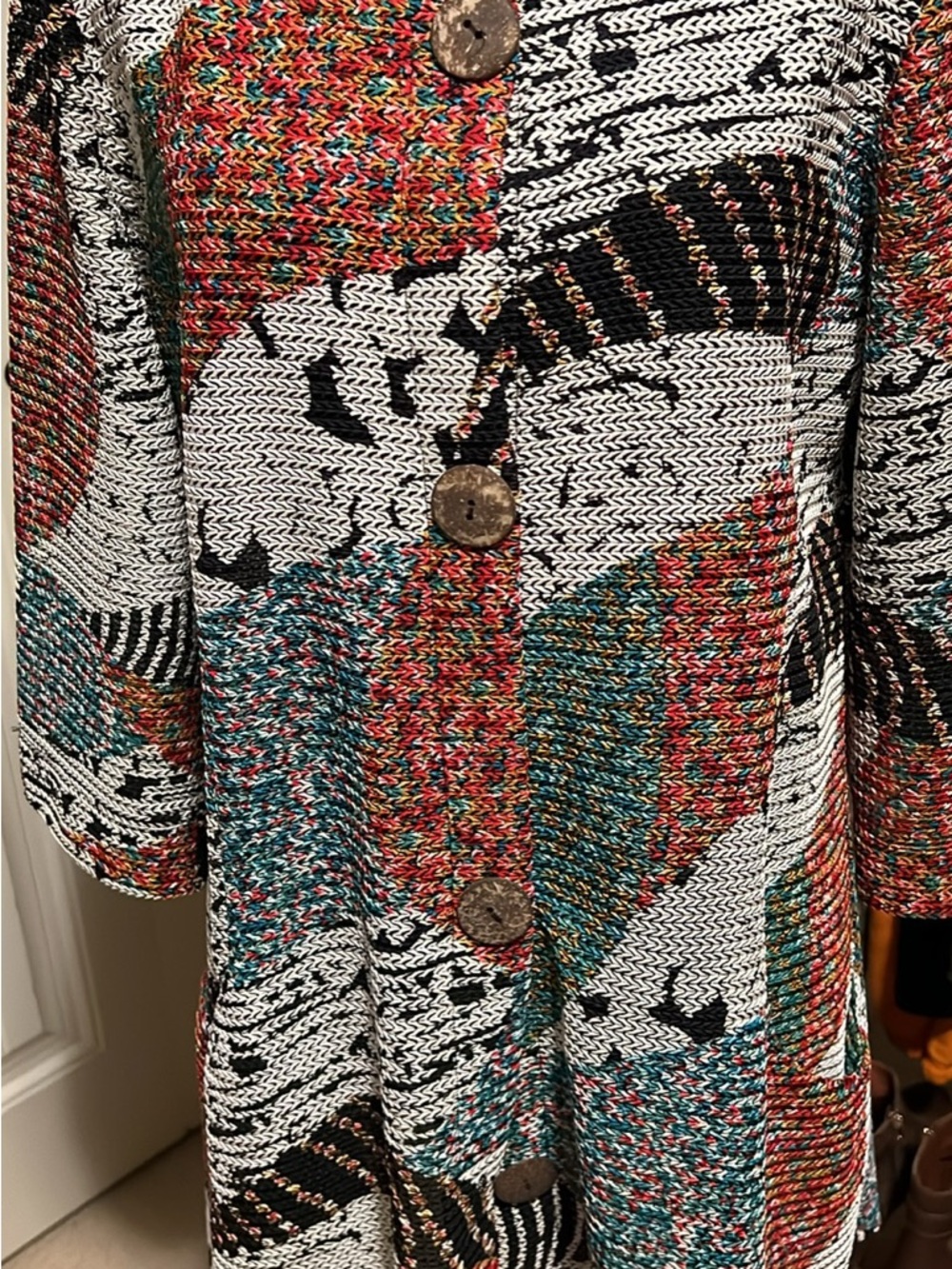 Joseph Ribkoff Multicolor Patchwork Knit Jacket - Picture 4 of 6